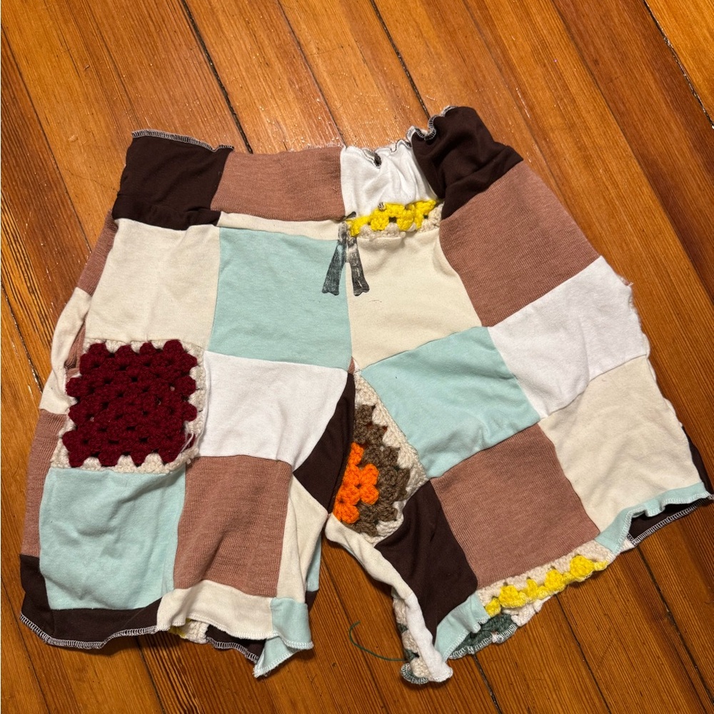 Women's Crochet & sweats Knit Shorts Patchwork Design Size Small homemade